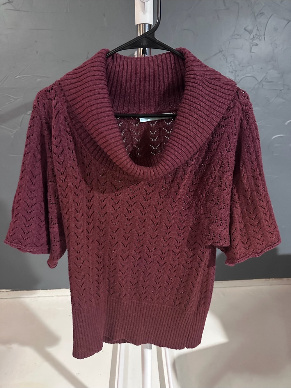 Maurices Wine Cowl Neck Openwork Knit Top
